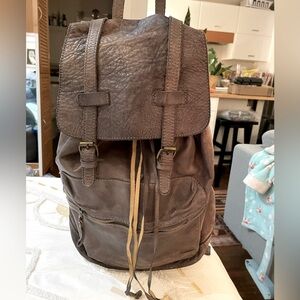 Grey genuine leather backpack